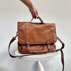 Frye Vintage Camel Leather Briefcase Messenger Bag